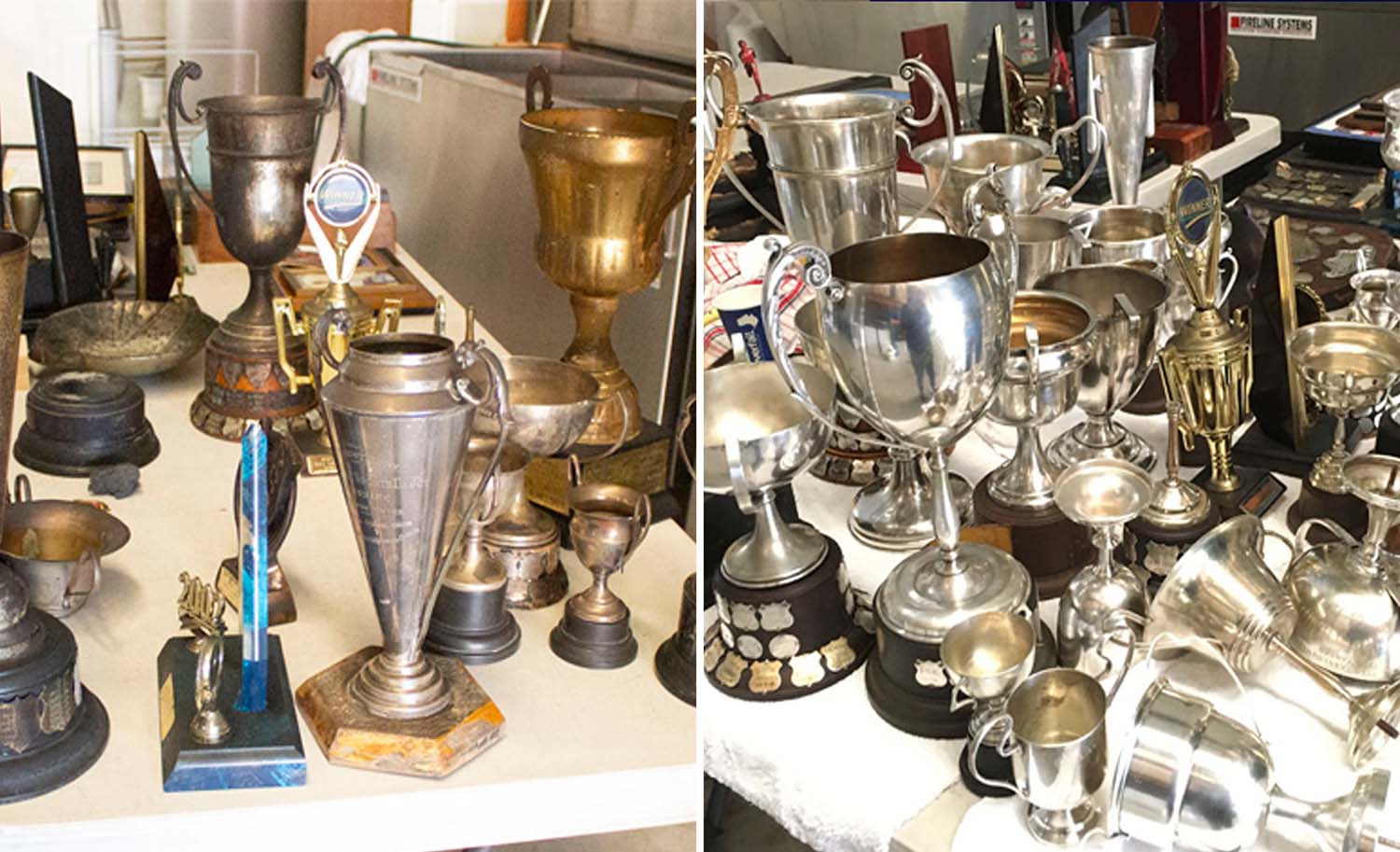 Contents restoration of smoke and soot affected trophies from a school, after a fire.