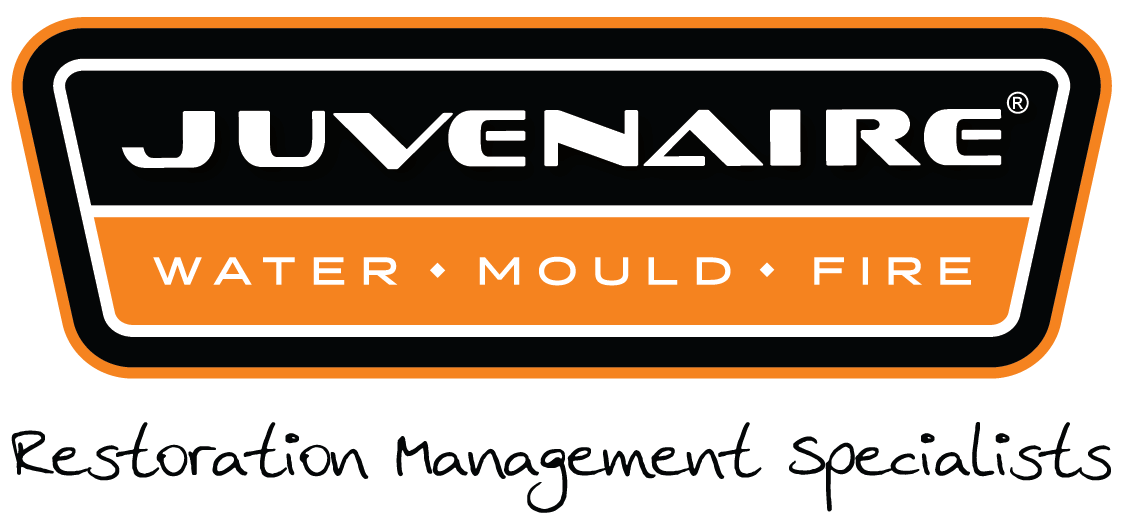 Juvenaire logo in orange, black and white. Restoration management specialists.