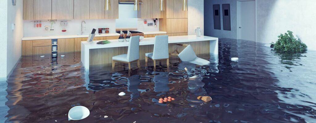 knee high water flooded kitchen