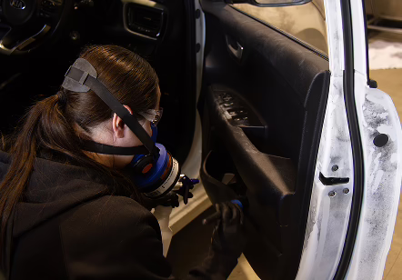 Vehicle affected by drug contamination ready for inspection and decontamination.